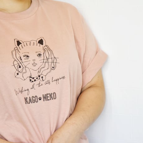かごねこオリジナルTシャツ（ダスティピンク×茶）