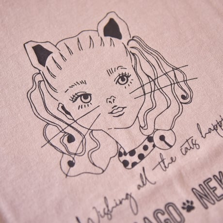 かごねこオリジナルTシャツ（ダスティピンク×茶）