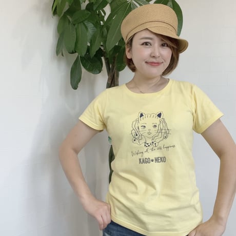 かごねこオリジナルTシャツ（イエロー×紺）