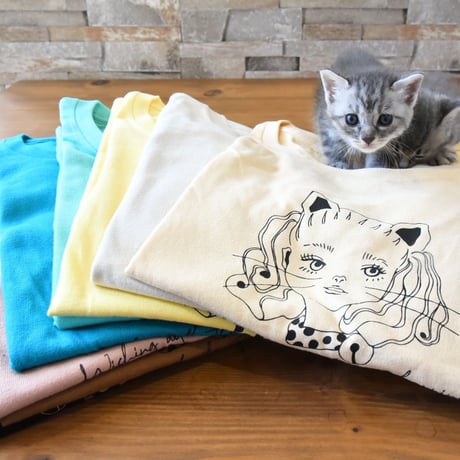かごねこオリジナルTシャツ（ダスティピンク×茶）