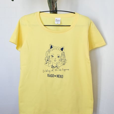 かごねこオリジナルTシャツ（イエロー×紺）