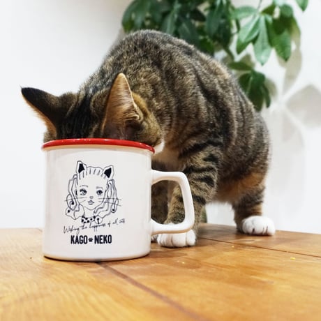 かごねこオリジナル・レトロマグカップ（ふちどりレッド）