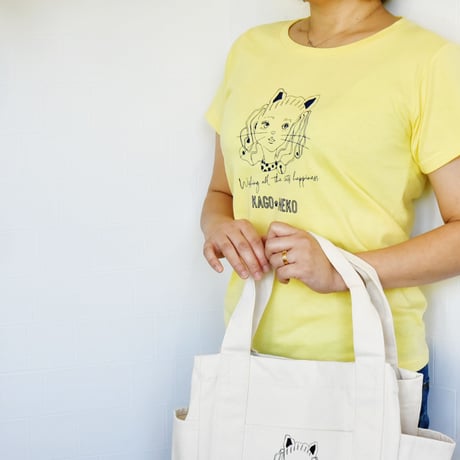 かごねこオリジナルTシャツ（イエロー×紺）