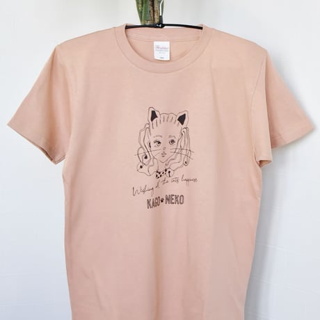 かごねこオリジナルTシャツ（ダスティピンク×茶）