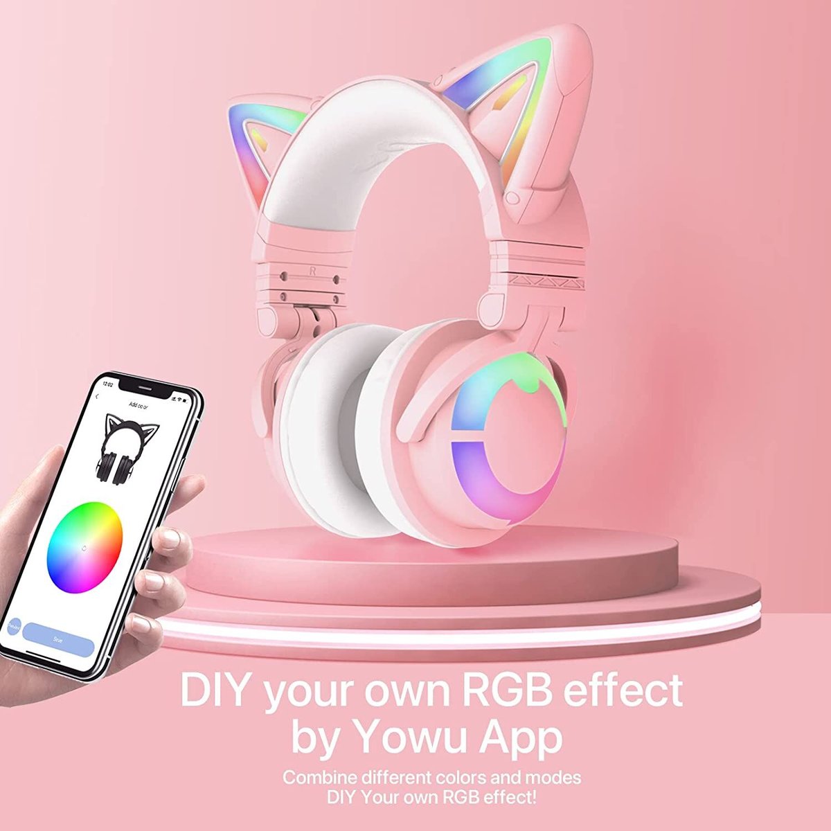 YOWU（ヨーウ）ネコ耳ヘッドホン3G ピンク色 ゲーミングモデル※注文後 