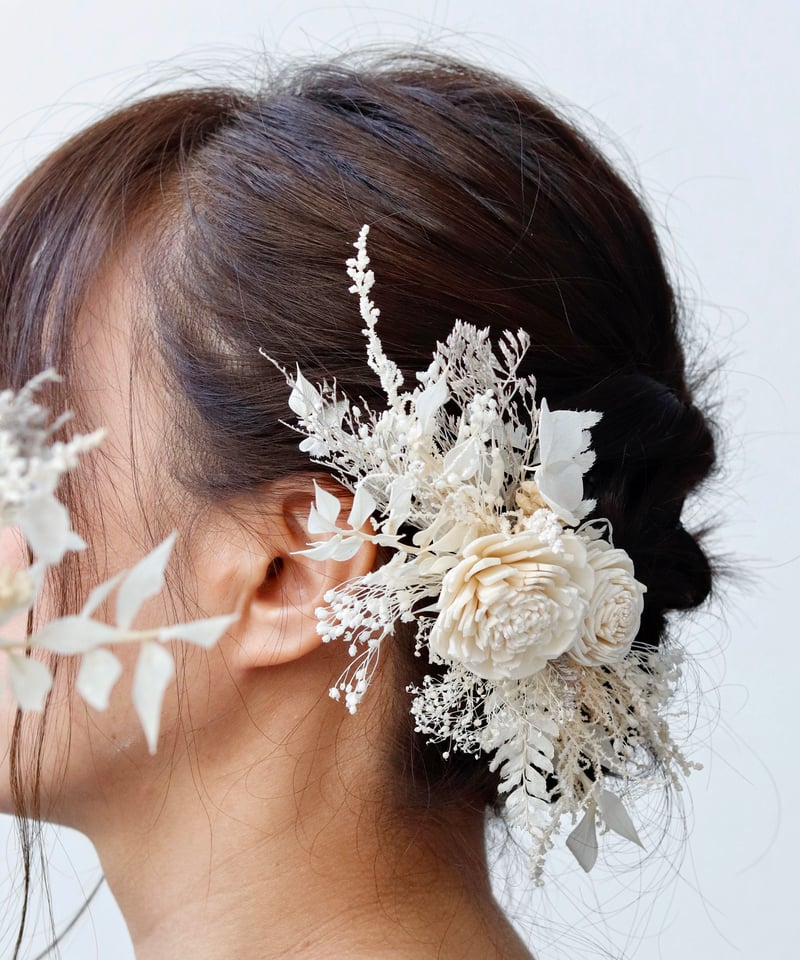 花屋が作るプリザーブドフラワーのヘアアクセサリー❁⃘ホワイトカラー