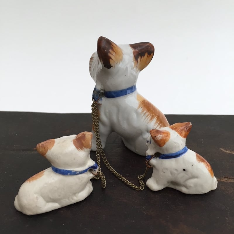 貴重！60s〜70sアメリカアンティーク犬親子DOG陶器Japan製貯金箱USA