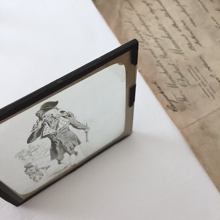 フランス アンティーク 19世紀 マジックランタン 幻灯機 ガラス絵 風刺画 original