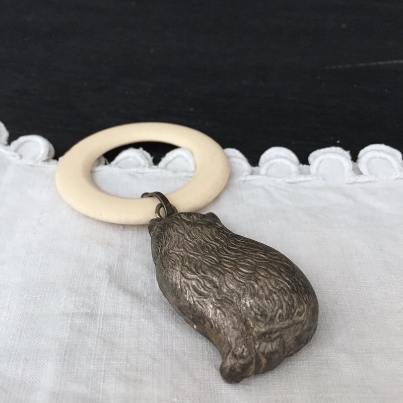 cat baby rattle / アンティーク猫のベビーラトル シルバーキャット