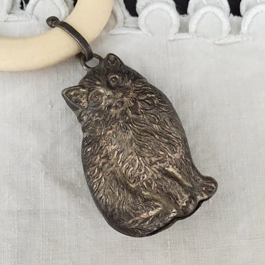 cat baby rattle / アンティーク猫のベビーラトル シルバーキャット