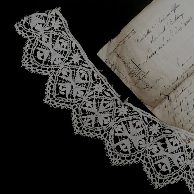 アンティーク ブリュッセルレース ポワンドローズ カフス用レース 付け襟 ペア アンティークレース ブリュッセル ミックスレース 付け襟