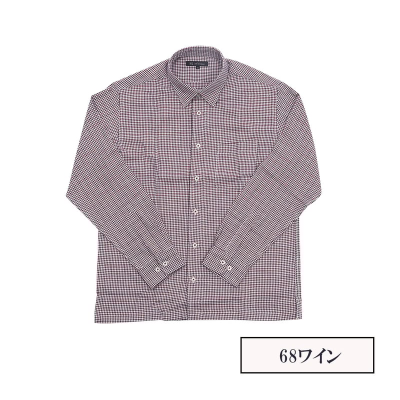 綿100％】長袖シャツ 全2色 M-2L 千鳥格子柄 ボタンダウン