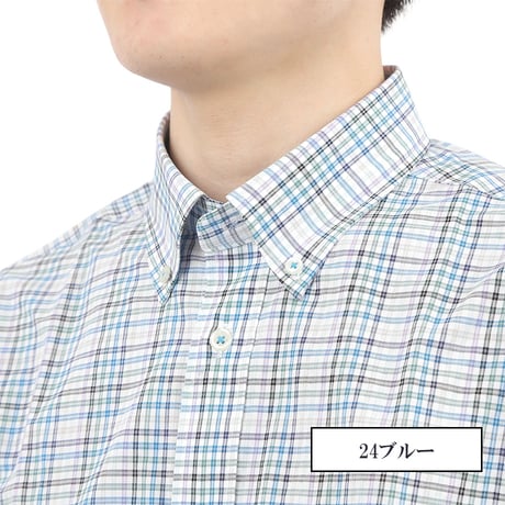【吸水速乾】半袖シャツ S-2L 全2色 綿混 チェック柄 冷感機能 シワ防止 ノーアイロン