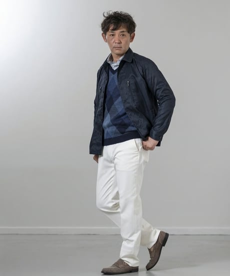 【見附市／洗濯Ok／ウーステッドウール】　10ゲージ　アーガイル　Vネックセーター　4色　日本製