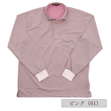【SALE30％OFF】【日本製・リブ袖・イージーケア】 H・L アッシュ・エル メンズ 変形千鳥格子 ジップアップポロシャツ