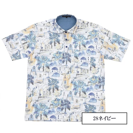 【SALE20％OFF】【日本製・涼しいサッカー生地】半袖シャツ メンズ ポリエステル綿混 エコプリント 軽やか 優しい肌触り