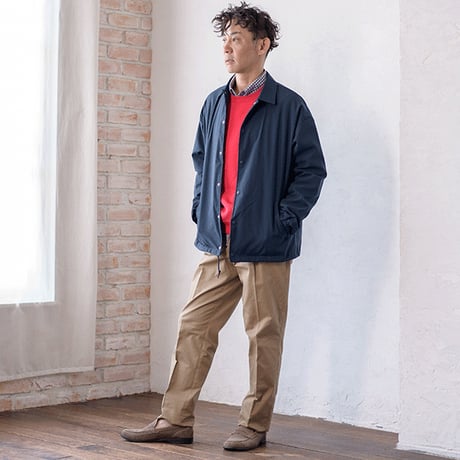 【リサイクルポリエステル】メンズ コーチジャケット ワンサイズ 軽量アウター 袖口ゴム仕様 シンプル＆大人きれいめ