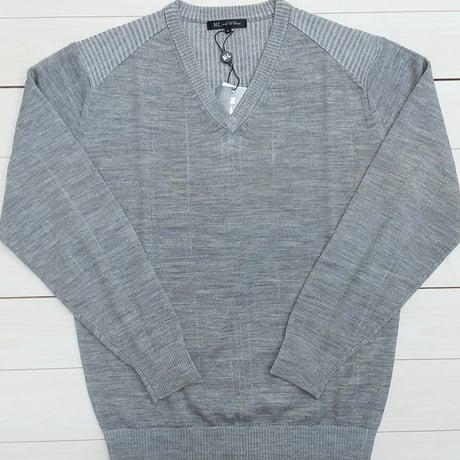 〇【洗濯OK／ウーステッドウール】　12ゲージ　針抜きプレーティング　Vネックセーター　3色
