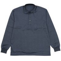 【日本製】ダブルシルケット メンズ長袖ポロシャツ 綿100％ 共衿 リブ袖 無地 光沢感 上品カジュアル