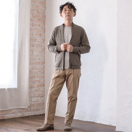 【日本製】ソフトサーモワッフル メンズジップカーディガン 洗濯洗い可能 大人カジュアル あたたかい