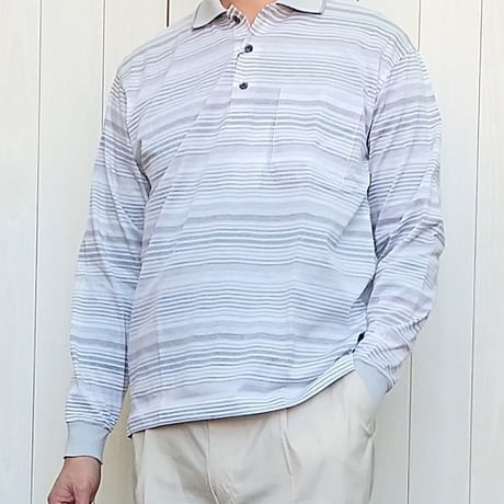 【夏でも着れる長袖ポロシャツ】　ボーダーポロシャツ　3色　日本製