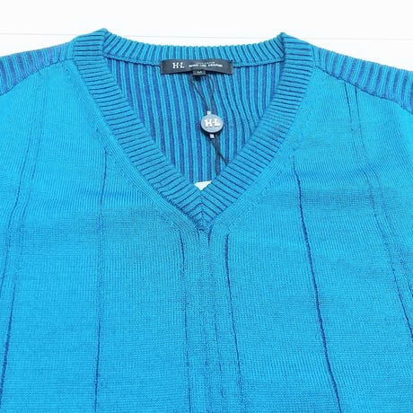 〇【洗濯OK／ウーステッドウール】　12ゲージ　針抜きプレーティング　Vネックセーター　3色