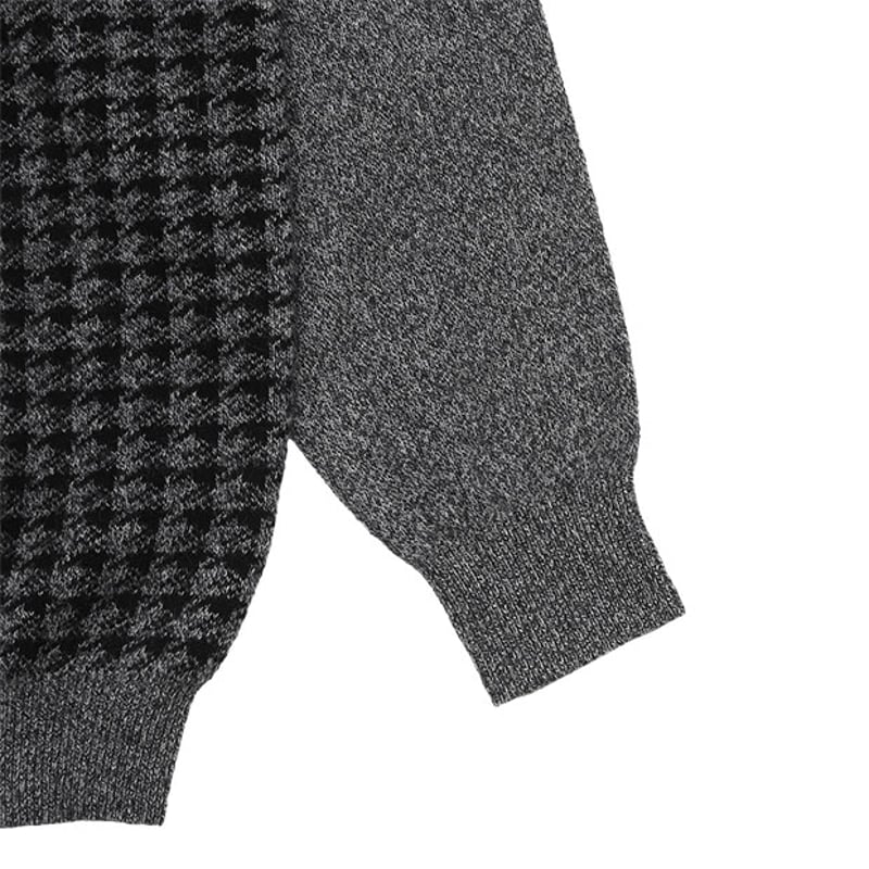 カシミヤ100％】12G変形千鳥格子 ジャガード Vネックセーター