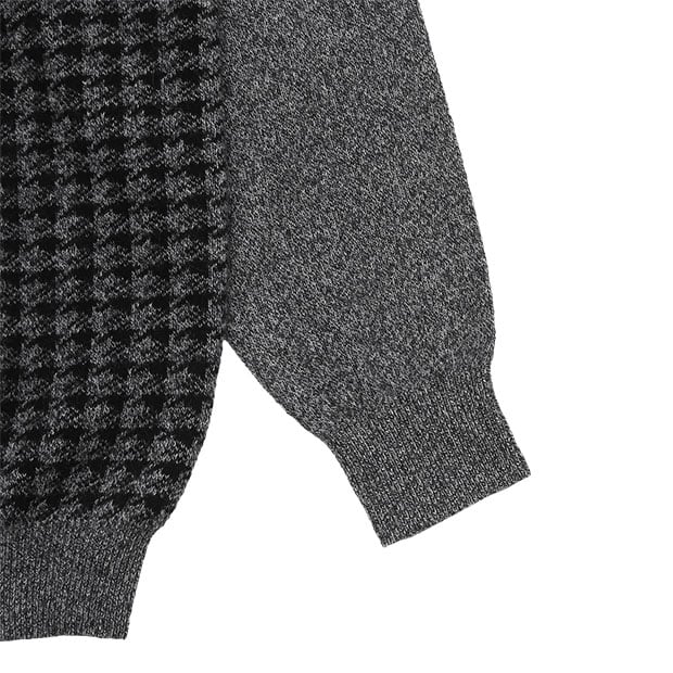 カシミヤ100％】12G変形千鳥格子 ジャガード Vネックセーター メンズ