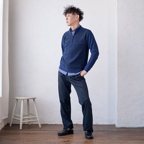 【洗濯機OK】メンズ ブランケットニット ZIPハイネック モールピンタックボーダー トレーナー風ニット 暖かく柔らかい 防風性  滑りがよい