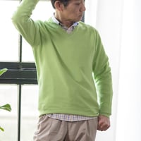 【手洗い洗濯可能なニット】14Gムリネガーター Vネックコットンセーター（綿100％・パステルカラー）【2516-3175】