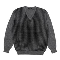 【カシミヤ100％】12G変形千鳥格子 ジャガード Vネックセーター メンズ ブリティッシュ調 あたたかい 高級ニット