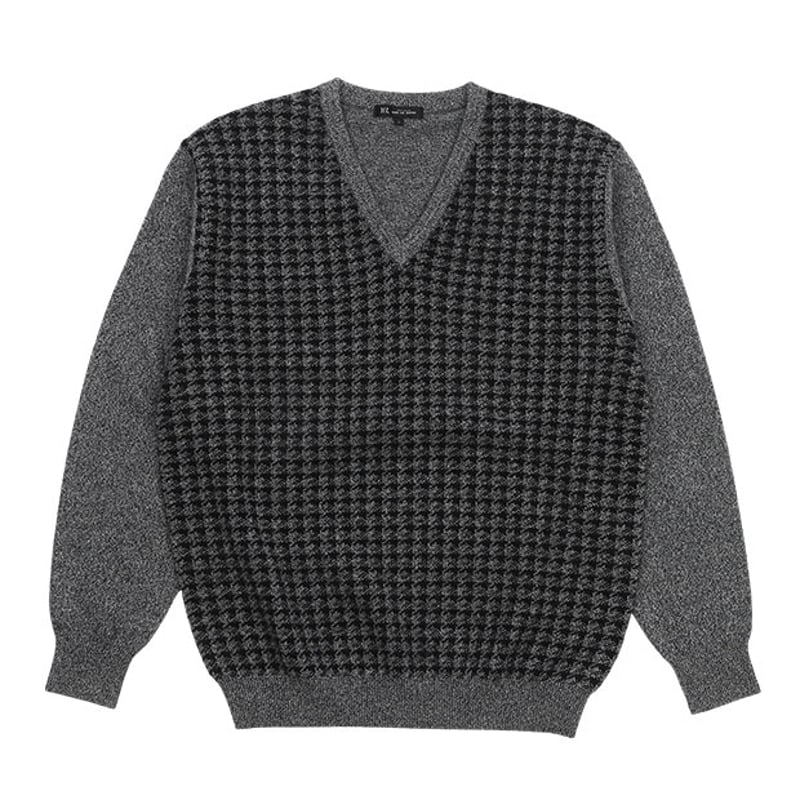 SALE/30％OFF】【カシミヤ100％】12G変形千鳥格子 ジャガード Vネック