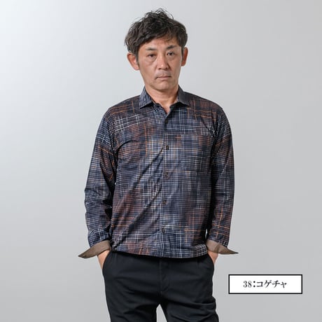 【日本製・エコプリント】長袖シャツ ポリエステル100％  環境に配慮したエコプリント