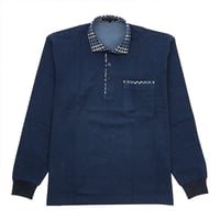【SALE/20％OFF】【日本製】鹿の子起毛 長袖ポロシャツ ブリティッシュ調 襟チェック切替 リブ袖 メランジカラー