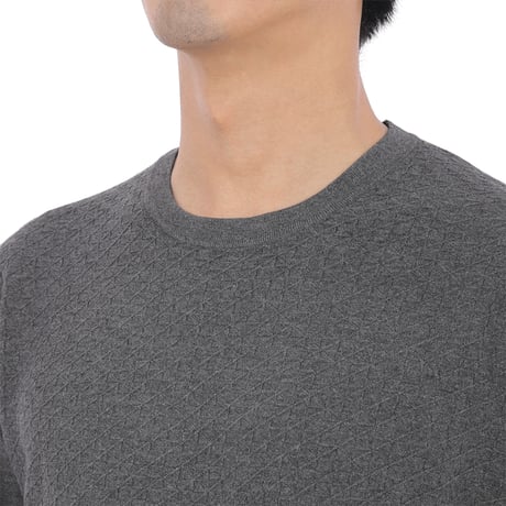 【ジャケットが羽織れる薄手ニット】14G ミニタック ダイヤリンクスクルーネックレーヨンポリエステルニット 全3色 M-2L  柔らかい