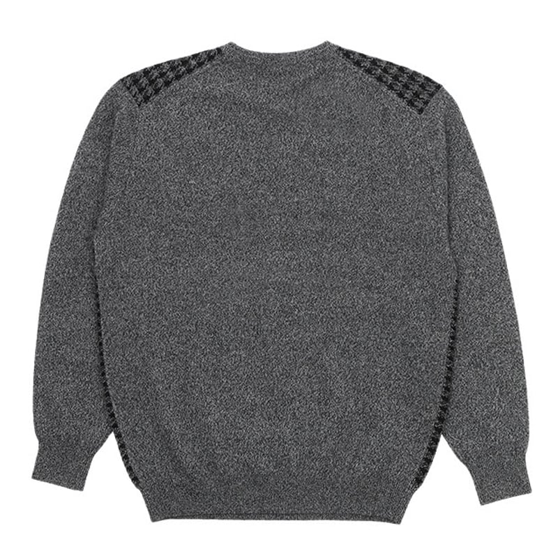 カシミヤ100％】12G変形千鳥格子 ジャガード Vネックセーター メンズ