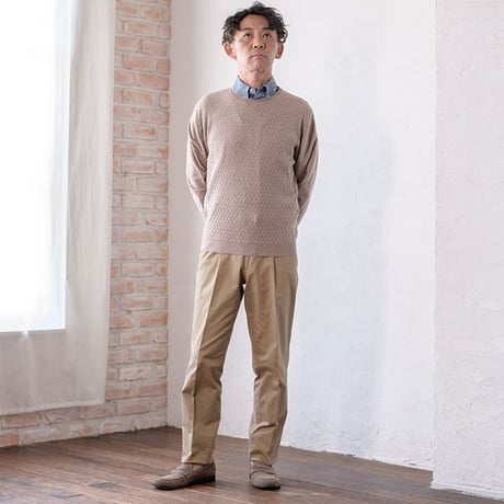 【洗濯可能 みらいニット】メンズ クルーニット 格子柄無地 軽量ストレッチ 洗濯機OK 柔らかくなめらかな着心地