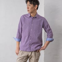 【ストレッチ】PUサッカー アニスギンガム 7分袖 ショートカラーシャツ