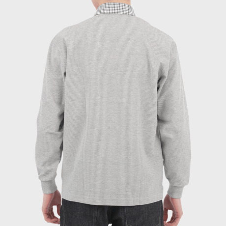 【SALE20％OFF】【日本製／リブ袖】 H・L アッシュ・エル メンズ ハニカムストライプ 別布衿 長袖ポロシャツ