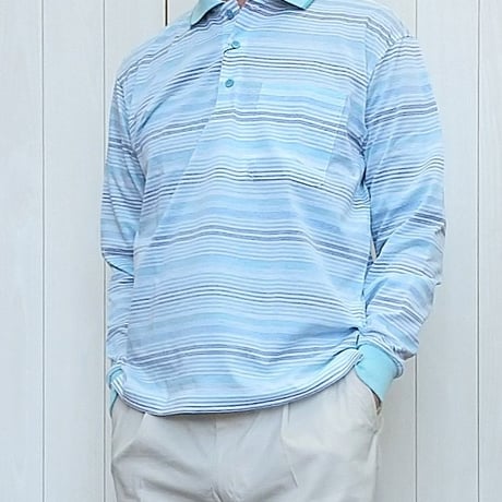 【夏でも着れる長袖ポロシャツ】　ボーダーポロシャツ　3色　日本製