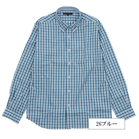 【綿100%】シルケットポプリンチェック ボタンダウンシャツ