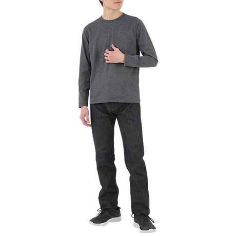 【日本製・ 綿混素材】 ミニブロック柄 長袖Tシャツ コーディネートに便利 メランジ感がお洒落