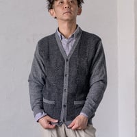 【カシミヤ100％】メンズ 12G パッチワーク Wジャガード ニットカーディガン 軽く柔らか 上質な大人の贅沢カジュアル