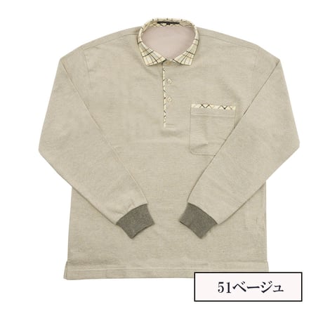 【日本製・カノコ素材】長袖ポロシャツ カノコ起毛 全4色 チェックカラー 多色展開 暖かみ カジュアル