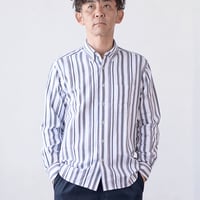 メランジストライプ メンズ長袖シャツ 綿100％ モノトーン調 上品きれいめ ビジネスカジュアル対応