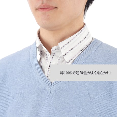 【綿100% スプリングニット】 H・L アッシュエル メンズ 12G ダイヤリンクス Vネックニット 薄手ニット 春夏秋用 パステルカラー ダイヤ無地柄 重ね着 手洗い洗濯推奨