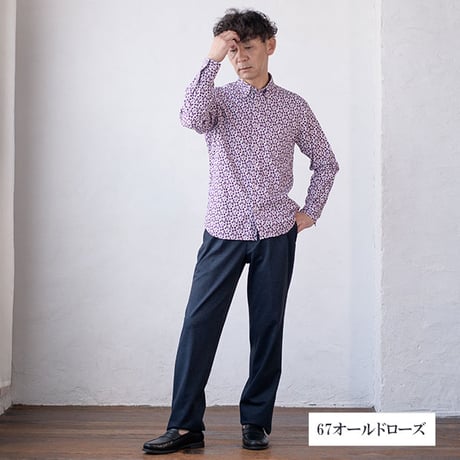 【日本製・京都プリント】メンズ 長袖シャツ 綿100％ エンジェルソフトプリント 起毛コットン 軽量＆柔らか M〜2L 上質な大人カジュアル