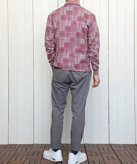 【あったかポロ／ウール混／起毛】　ブロックチェックジャガード織　ポロシャツ　2色　日本製