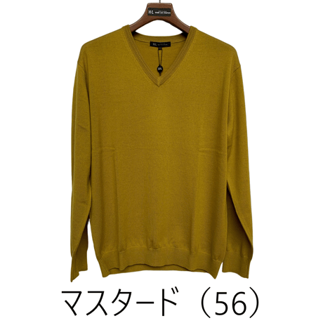 キャッシュウール　ウォッシャブル　Vネックセーター　グリーン＆イエロー