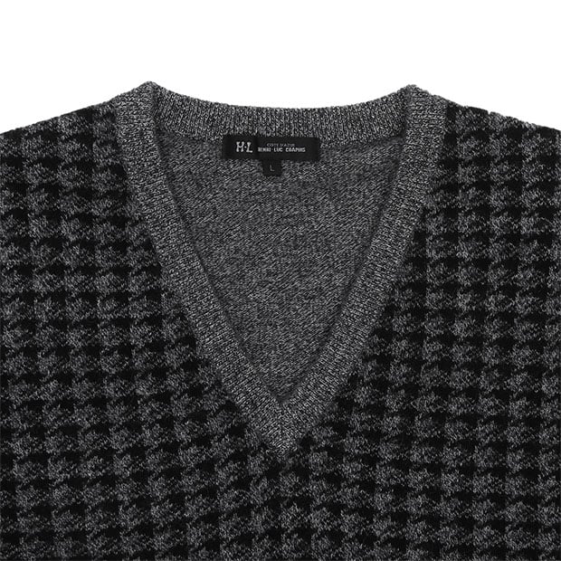 カシミヤ100％】12G変形千鳥格子 ジャガード Vネックセーター メンズ